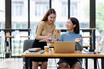 Two Business Documents, Auditor businesswoman checking searching document legal prepare paperwork or report for analysis TAX time,accountant Documents data contract partner deal in workplace office	
