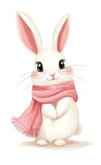 Obraz premium Adorable White Bunny Wearing a Pink Scarf