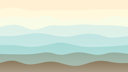 Brown, sky blue and cream coloured wave patterned background with a flowing design