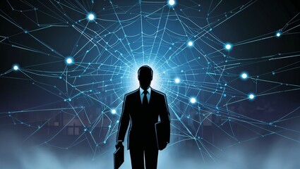 Silhouettes of business man, network