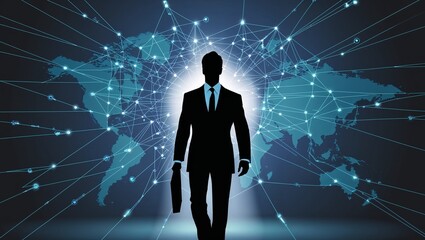 Silhouettes of business man, network