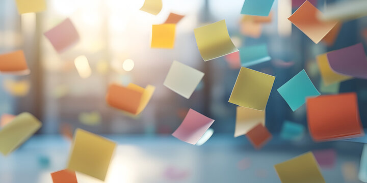 Floating Colorful Sticky Notes on Office Desk

