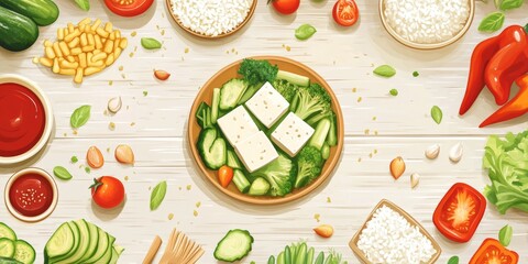Tofu and Veggie Bowl with Fresh Ingredients  

