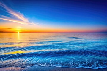 Obraz premium Serene seascape: minimalist blue wave, clean skyline, peaceful ocean photography.