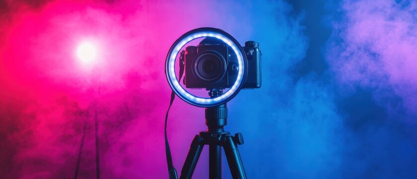camera setup with ring light for photography