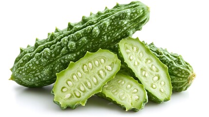Chopped Bitter gourd isolated in white background