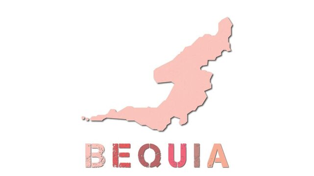 Bequia map with paper regions. Animated island map growing from regions and title letters falling down. Captivating 4K animation.