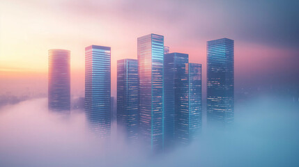 Obraz premium Digital Towers in a Twilight Fog A Vision of the Future