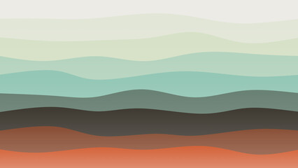 Red, green and skin coloured wave patterned background with a flowing design