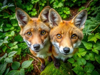 Fototapeta premium Aerial View Red Fox Pair, Wildlife Photography, Fox Gaze, Nature, Wild Animals, Stunning Aerial Shot