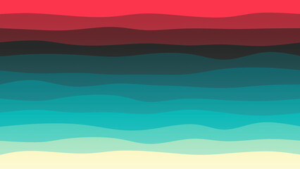 Red, skin and blue coloured wave patterned background with a flowing design