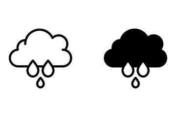 Rain icon. Cloud signs. Storm weather symbol. Raindrop symbols. Rainy icons. Black color. Vector isolated sign.