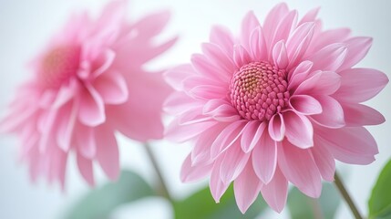 Fototapeta premium Two delicate pink dahlias in bloom. Perfect for designs needing soft, romantic imagery.
