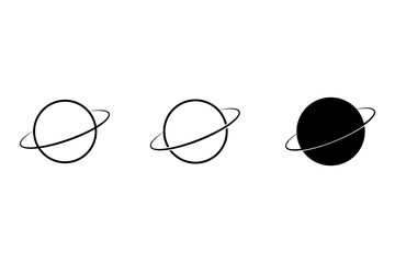 Saturn planet flat icon. Pictogram for web. Line stroke and black. Isolated on white background.  © Misliafitri