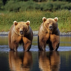 Obraz premium Brown bears in Lake Clark, Alaska