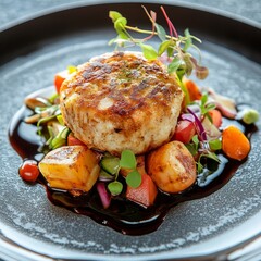 Healthy fishcake plated meal