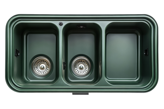 Stylish green triple basin kitchen sink suitable for modern home designs