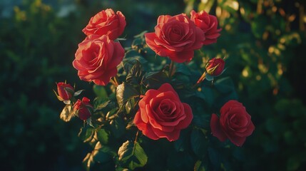 Red Roses Blooming in a Lush Green Garden