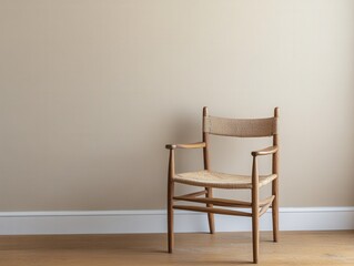 minimalist wooden chair against a neutral wall