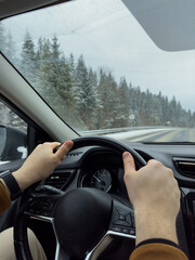 Driving on a Snowy Road with GPS Navigation