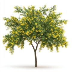 Yellow Flower Tree Isolated on White Background