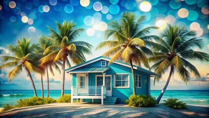Fototapeta premium Colorful Beach Bungalow, South Florida, Bokeh