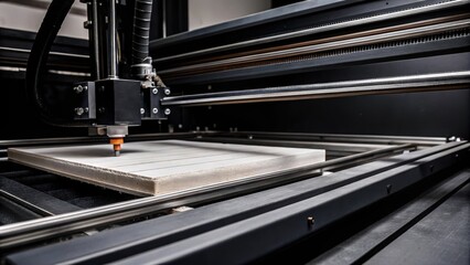 Obraz premium A large 3D printer extruding a ceramic composite material onto a build platform highlighting the intricate layering process.