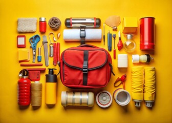 Disaster Preparedness Kit - Yellow Background - Candid Photo