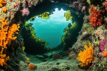 Naklejka premium Underwater view through a coral archway.