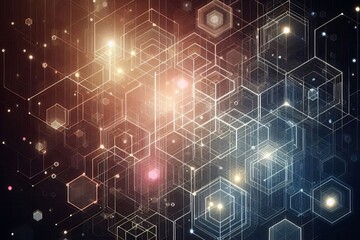 Obraz premium Abstract Hexagon Pattern on Futuristic Background in dark colors with bright light accents