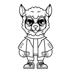 Mascot character design cartoon of alpaca outline