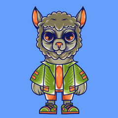Mascot character design cartoon of alpaca