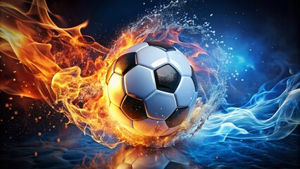 Fototapeta premium Fiery Soccer Ball, Water Drops, Dramatic Portrait