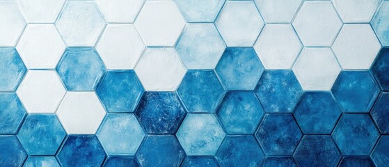 Blue and White Hexagonal Tile Pattern for Modern Interior Design