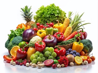 Fresh Fruits & Vegetables Feast - High-Resolution Photorealistic PNG
