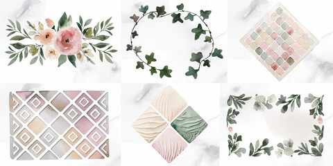 Watercolor Floral Geometric Tile Patterns Wedding Blog Design