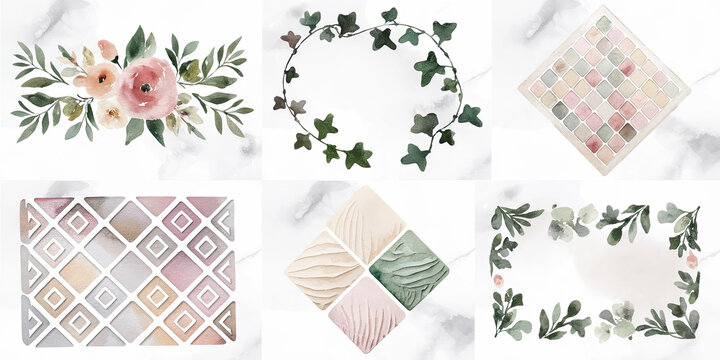 Watercolor Floral Geometric Tile Patterns Wedding Blog Design