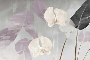 Botanic graphic in Scandinavian style with pale and delicate colors for wall art