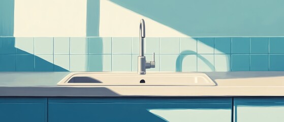 Modern Kitchen Sink with Stylish Faucet and Soft Light Shadows