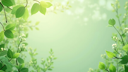 Obraz premium Spring Banner Design: Pastel Green Background with Delicate Leaf Frame for Greeting Cards