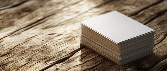 Clean Blank Paper Stacked on Rustic Wooden Table Surface