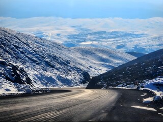Mountain road in the snow