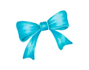 Blue bow isolated on white background. Watercolor illustration. Perfect for gift wrapping, holiday cards and design