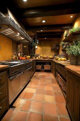 Rustic and Cozy Tuscan-Inspired Kitchen with Terracotta Tiles
