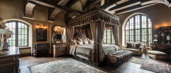 Luxurious and Cozy Master Bedroom in a Rustic Country Manor