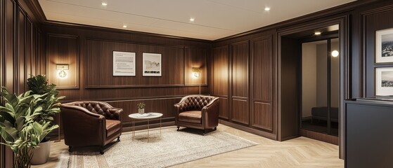 Elegant and Sophisticated Living Room Interior with Wooden Paneling