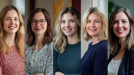 A collection of portrait photos of Caucasian social workers, from young professionals to experienced mentors, smiling warmly