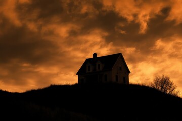 Fototapeta premium silhouette of a house against a dramatic sunset sky