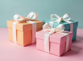 Obraz premium Pastel Gift Boxes with White Ribbons - AI Photorealistic Rendering