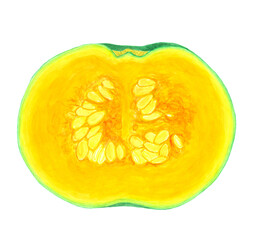 半分にカットされたカボチャのイラスト